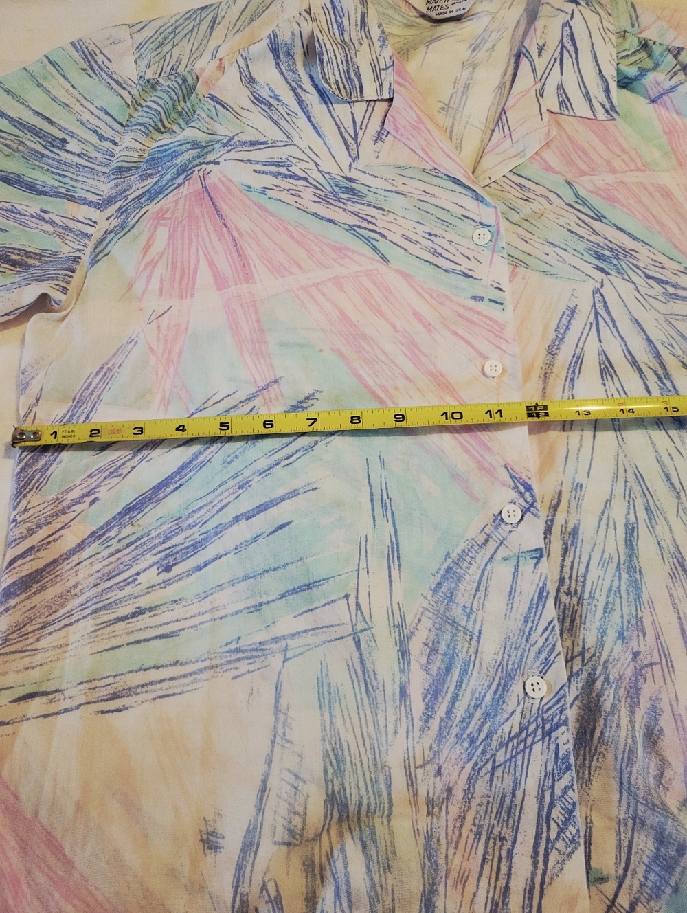 Vintage 70's Cape Cod Matchmate pastel brushstroke-style Print Shirt Size M/L - Picture 8 of 11